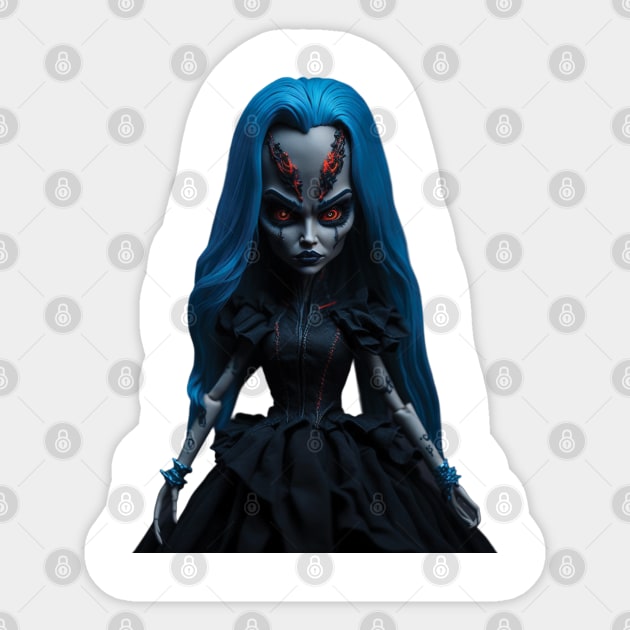 scary blue doll Sticker by mdr design